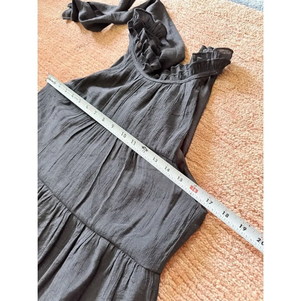 Entro Black Tiered Halter Dress Ruffle Neck Size S